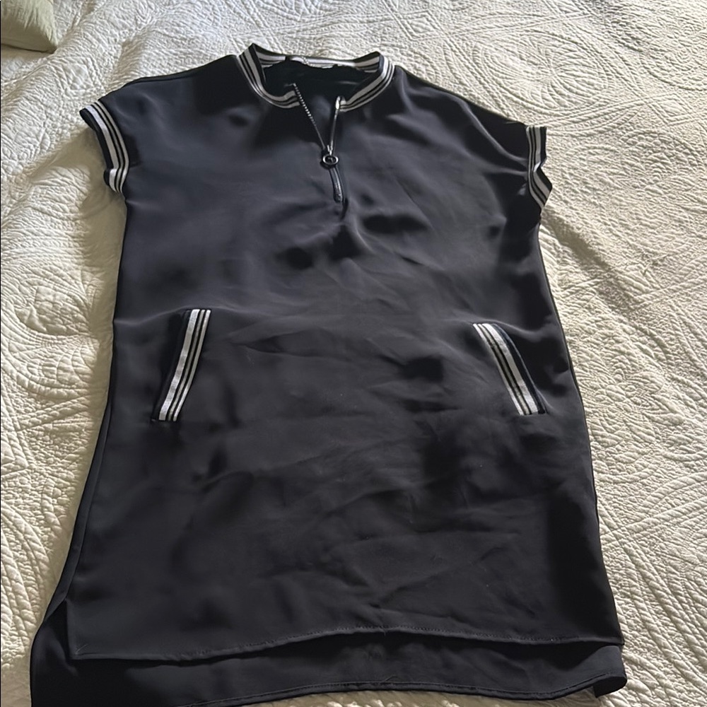 Zara Black and White Striped Collar Dress